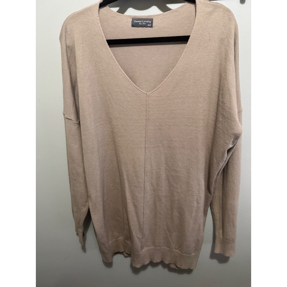 Sweet Lovely by Jen Tan Beige V-Neck Oversized Knit Sweater SW111 M/L